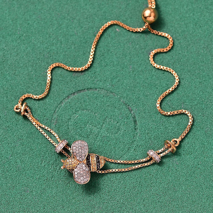 GP Italian Garden Collection - White Diamond, Multi Gemstones Honey Bee Bracelet (Size - 10.5) in 18K Vermeil Yellow Gold Plated Sterling Silver 8233479 2