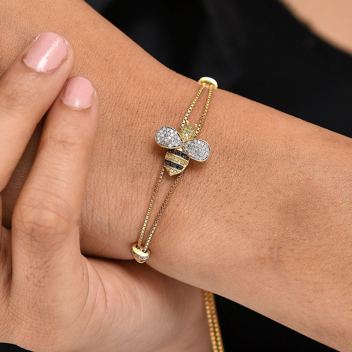 GP Italian Garden Collection - White Diamond, Multi Gemstones Honey Bee Bracelet (Size - 10.5) in 18K Vermeil Yellow Gold Plated Sterling Silver 8233479 4