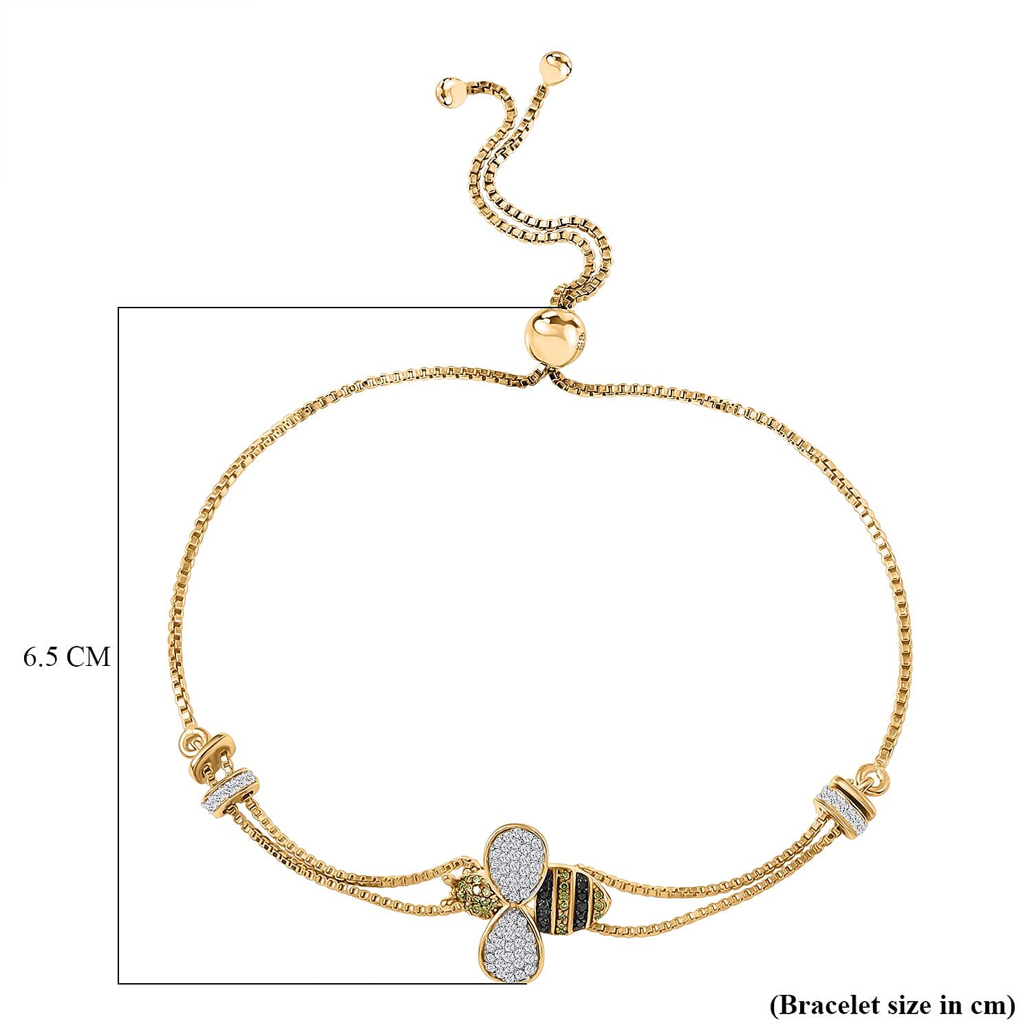 GP Italian Garden Collection - White Diamond, Multi Gemstones Honey Bee Bracelet (Size - 10.5) in 18K Vermeil Yellow Gold Plated Sterling Silver 8233479 7