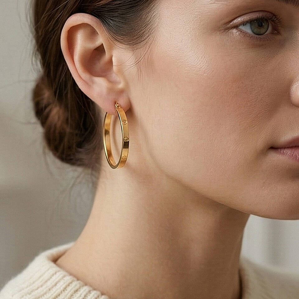 9K Yellow Gold Screw Motif Hoop Earring 8233486 1