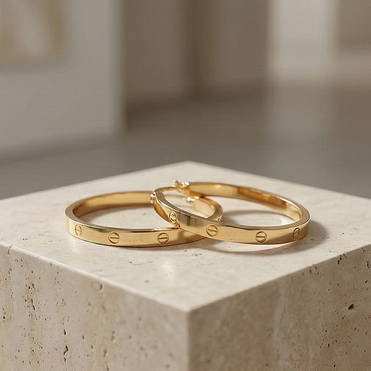 9K Yellow Gold Screw Motif Hoop Earring 8233486 3