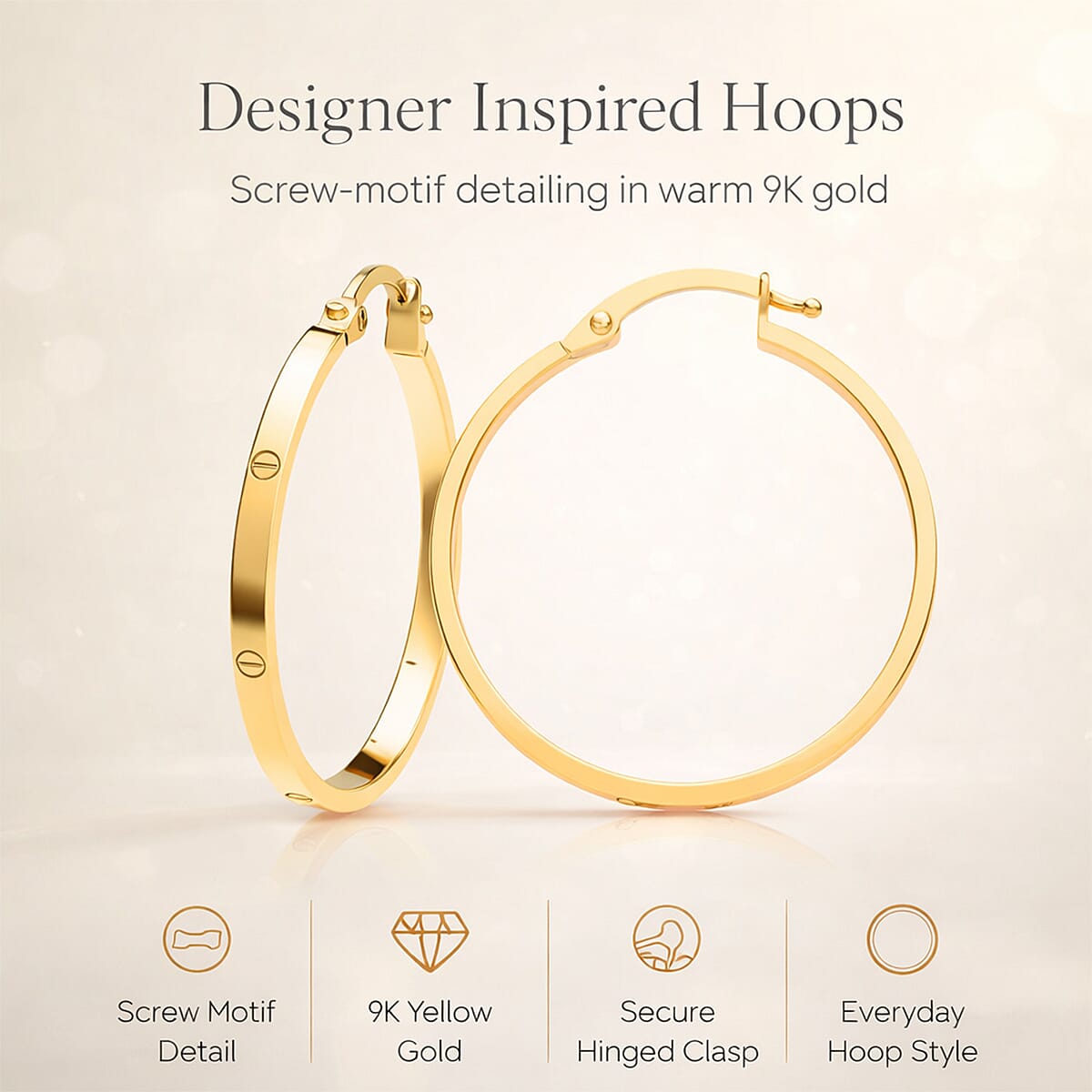 9K Yellow Gold Screw Motif Hoop Earring 8233486 5