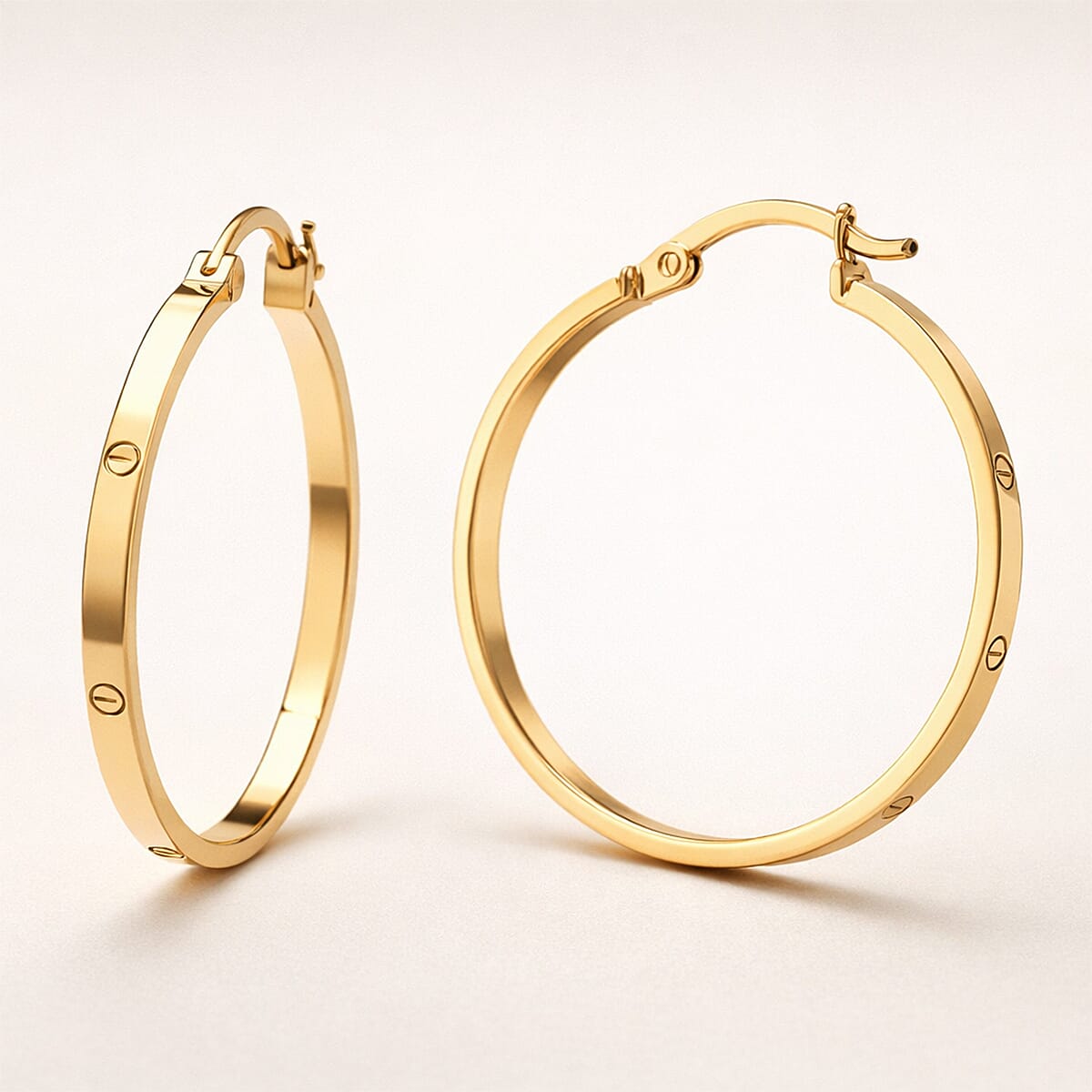 9K Yellow Gold Screw Motif Hoop Earring 8233486 6
