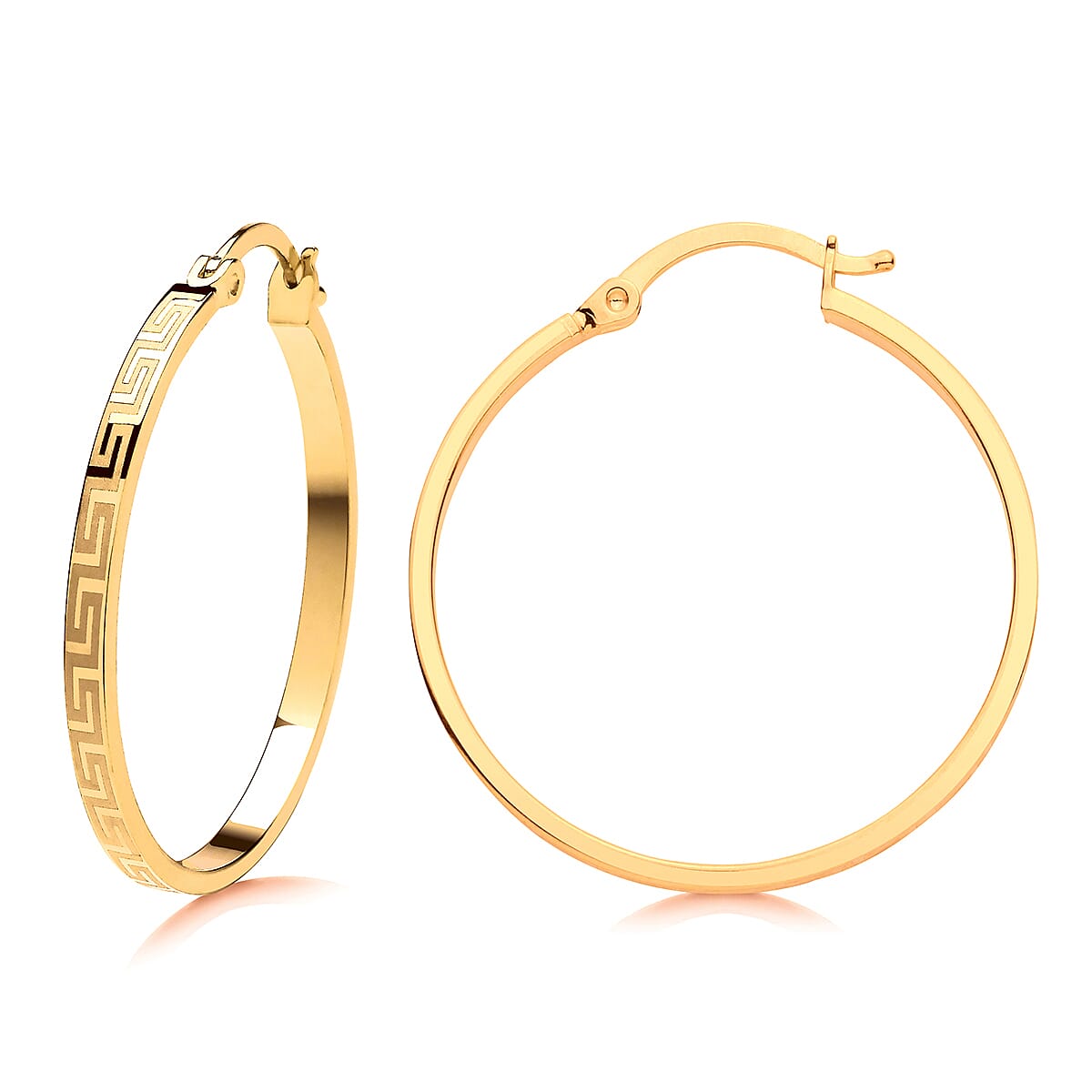 Designer Inspired - 9K Yellow Gold Greek Key Hoop Earring with Clasp 8233490 0