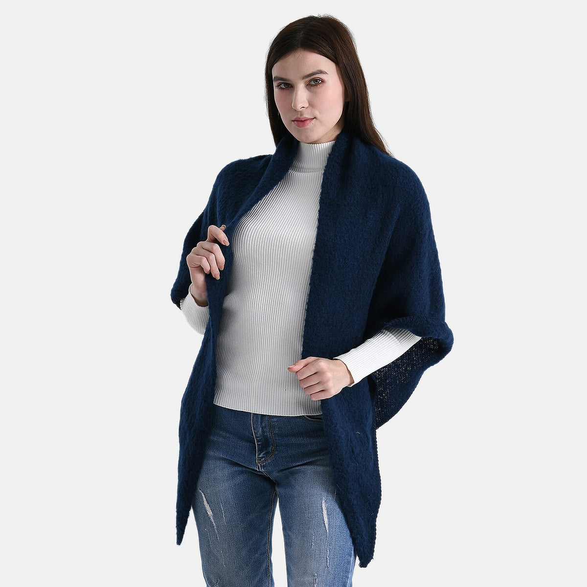 Soft Touch Large Knitted Scarf (200 x 80cm) - Navy V32530539 2