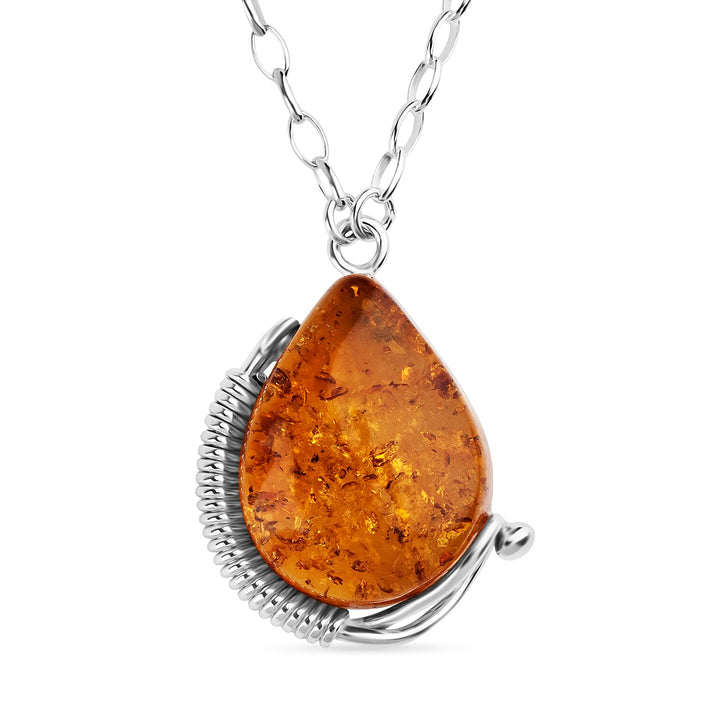 Amber Sterling Silver Necklace (Size - 20) 20.00 Ct, Silver Wt. 16.50 Gms 8233521 1