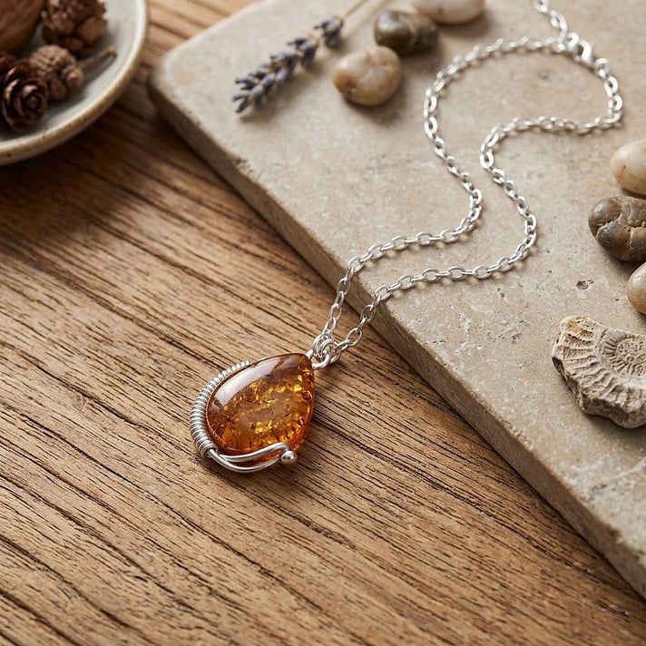 Amber Sterling Silver Necklace (Size - 20) 20.00 Ct, Silver Wt. 16.50 Gms 8233521 2