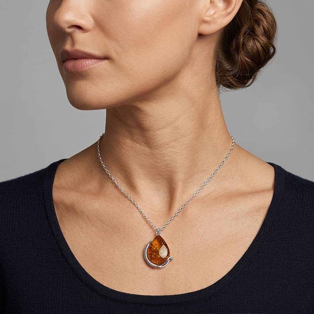 Amber Sterling Silver Necklace (Size - 20) 20.00 Ct, Silver Wt. 16.50 Gms V32518295 2