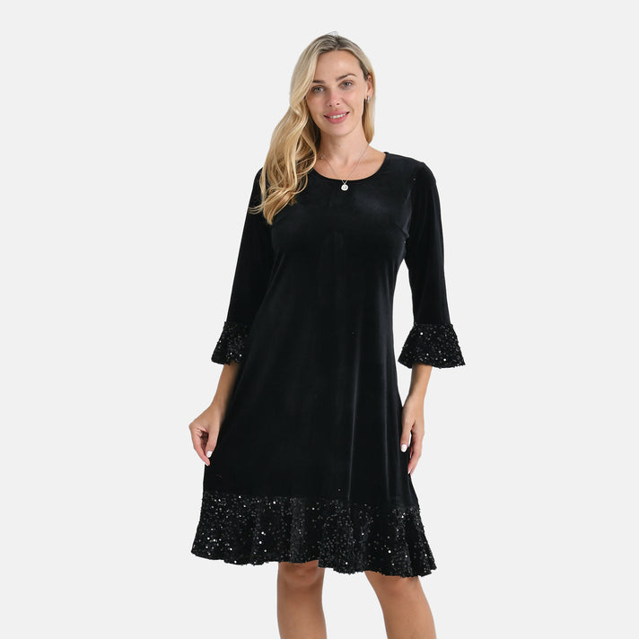 La Marey Velvet Sequins Dress (Size L, 16 to 18) - Black 8233583 1