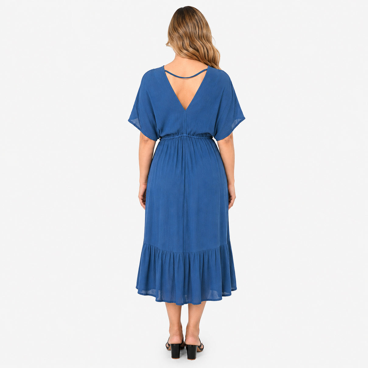 100% Viscose Floral V-Neck Midi Dress With Tassel Waist Tie (Size S-M, 8-14) - Cobalt Blue 8233783 2