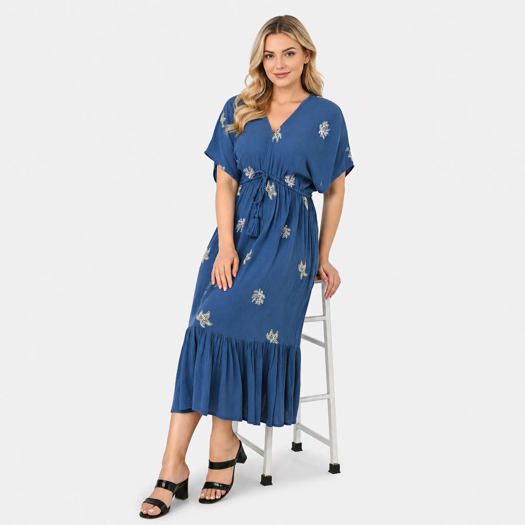Rayon Crepe Patterned Dress (Size - S/M) - Cobalt Blue_8233783_3