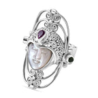 Mother Of Pearl, Natural Chrome Diopside & Fissure Filled Pink Sapphire Ring Sterling Silver 4.40 Ct, Silver Wt. 14.32 Gms._8234058
