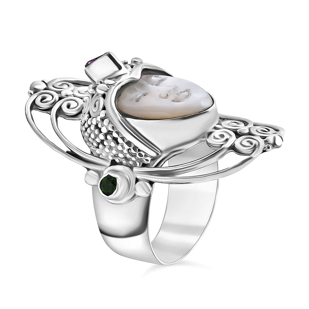 Mother Of Pearl, Natural Chrome Diopside & Fissure Filled Pink Sapphire Ring Sterling Silver 4.40 Ct, Silver Wt. 14.32 Gms._8234058_3
