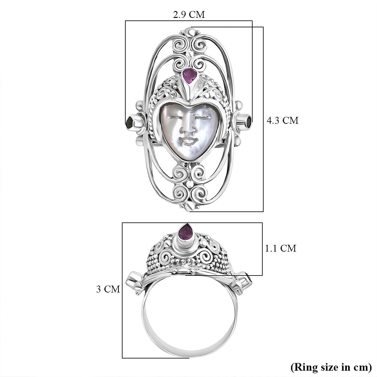 Mother Of Pearl, Natural Chrome Diopside &amp; Fissure Filled Pink Sapphire Goddess Ring in Sterling Silver 4.40 Ct, Silver Wt. 14.32 Gms. V32610182 5