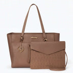 THE DESIGNER LAUNCH -- BEBE Signature Tote - Clutch Set with Heart Charm - Taupe