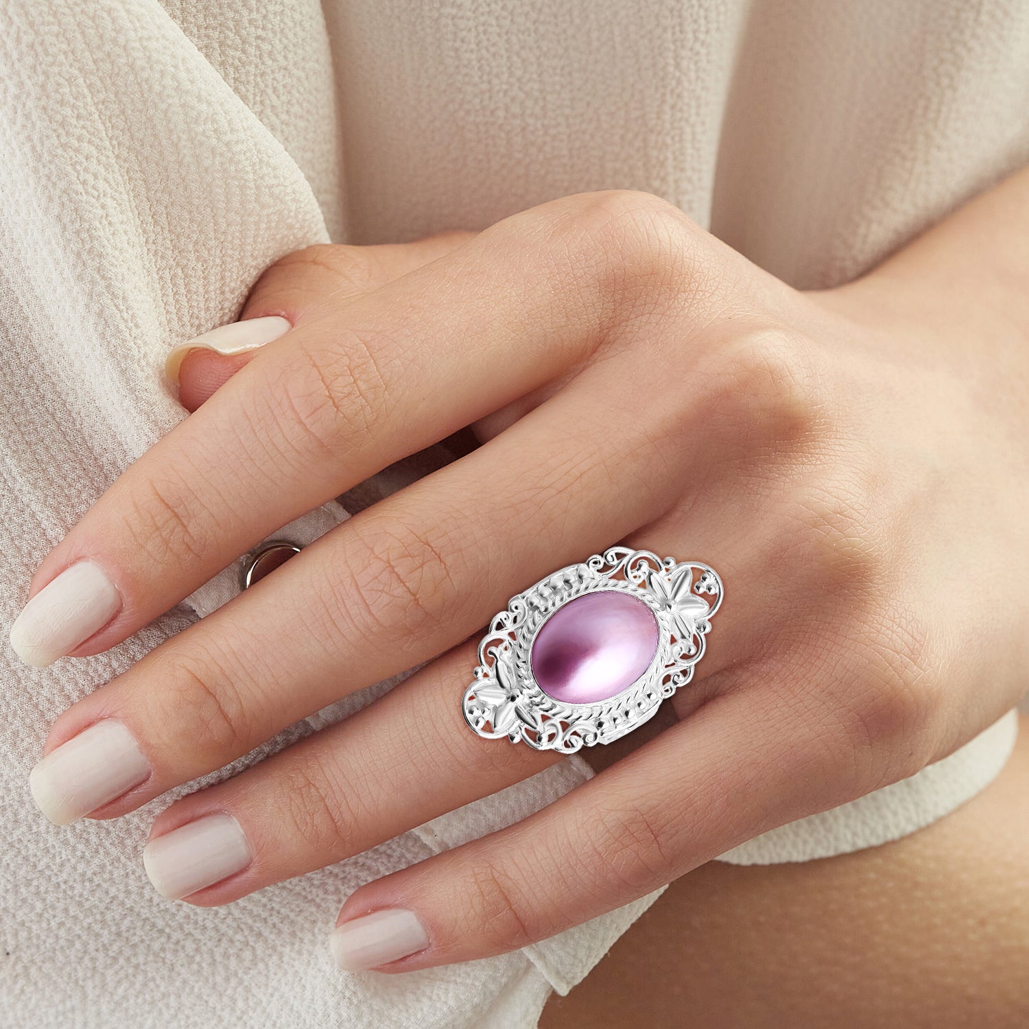 D'joy Pink Mabe Pearl Ring Sterling Silver 4.88 Ct, Silver Wt. 8.60 Gms. 8234747 8