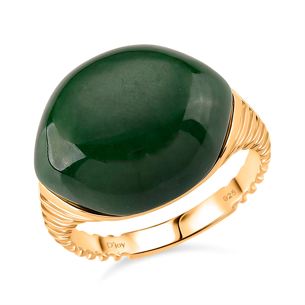 D'Joy Green Jade Solitaire Ring in 18K Yellow Gold Plated Sterling Silver 23.74 Ct_8234949