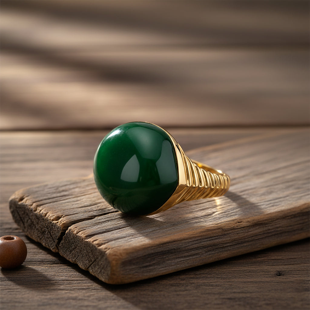 D'Joy Green Jade Solitaire Ring in 18K Yellow Gold Plated Sterling Silver 23.74 Ct V32490500 2