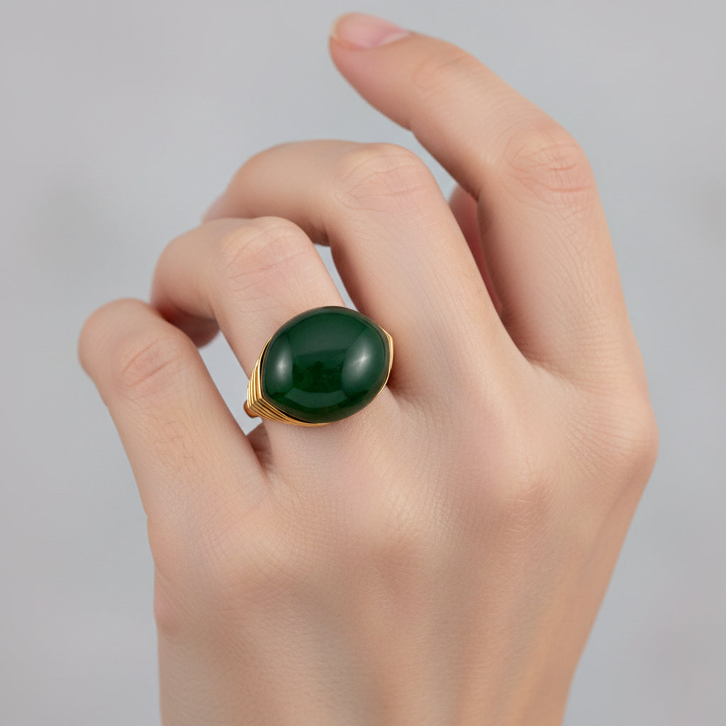 D'Joy Green Jade Solitaire Ring in 18K Yellow Gold Plated Sterling Silver 23.74 Ct V32490500 3