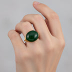 D'Joy Green Jade Solitaire Ring in 18K Yellow Gold Plated Sterling Silver 23.74 Ct_8234949_2