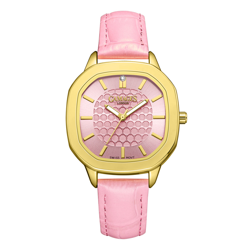 GAMAGES OF LONDON LIMITED EDITION Charlotte Diamond Watch With Swiss Movement & Pink Genuine Leather Strap - 5 Year Warranty_8235387