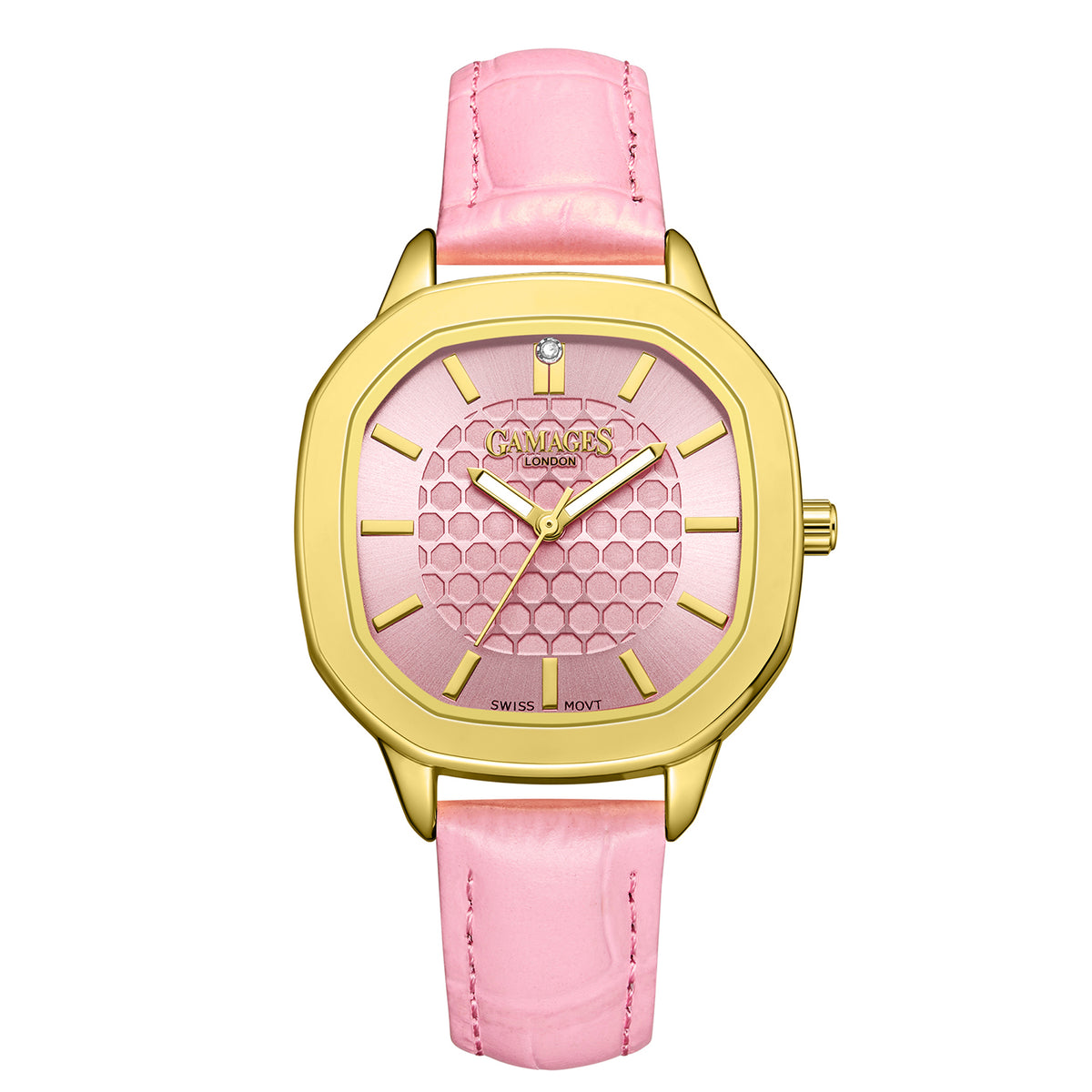 GAMAGES OF LONDON LIMITED EDITION Charlotte Diamond Watch With Swiss Movement &amp; Pink Genuine Leather Strap - 5 Year Warranty V32579133 0