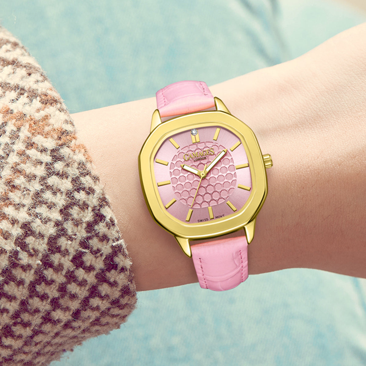 GAMAGES OF LONDON LIMITED EDITION Charlotte Diamond Watch With Swiss Movement &amp; Pink Genuine Leather Strap - 5 Year Warranty V32579133 2