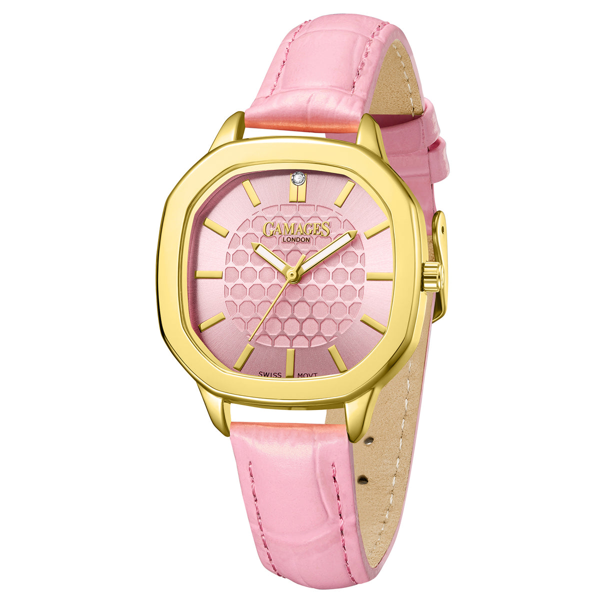 GAMAGES OF LONDON LIMITED EDITION Charlotte Diamond Watch With Swiss Movement &amp; Pink Genuine Leather Strap - 5 Year Warranty V32579133 3