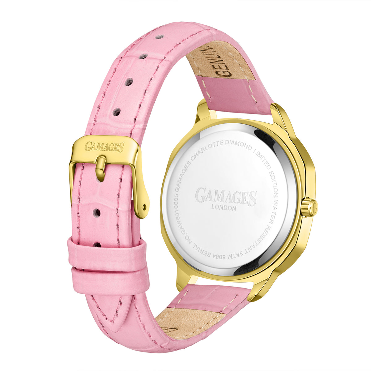 GAMAGES OF LONDON LIMITED EDITION Charlotte Diamond Watch With Swiss Movement &amp; Pink Genuine Leather Strap - 5 Year Warranty V32579133 4