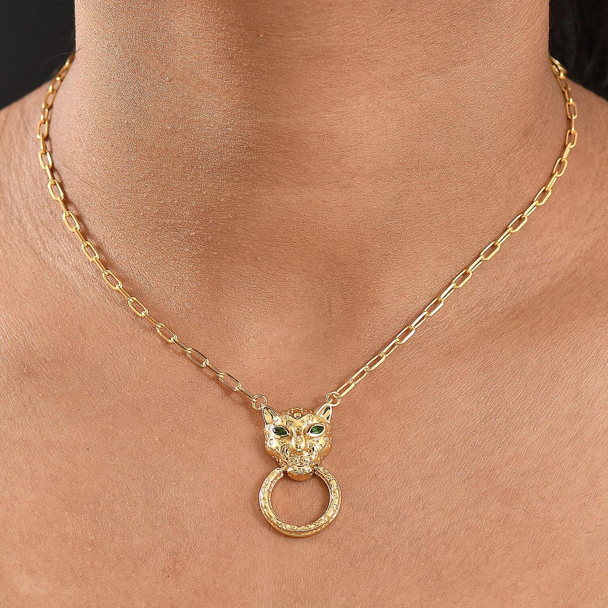 Designer Inspired - EverTrue - Natural Chrome Diopside Panther Necklace (Size - 20) V32512862 2