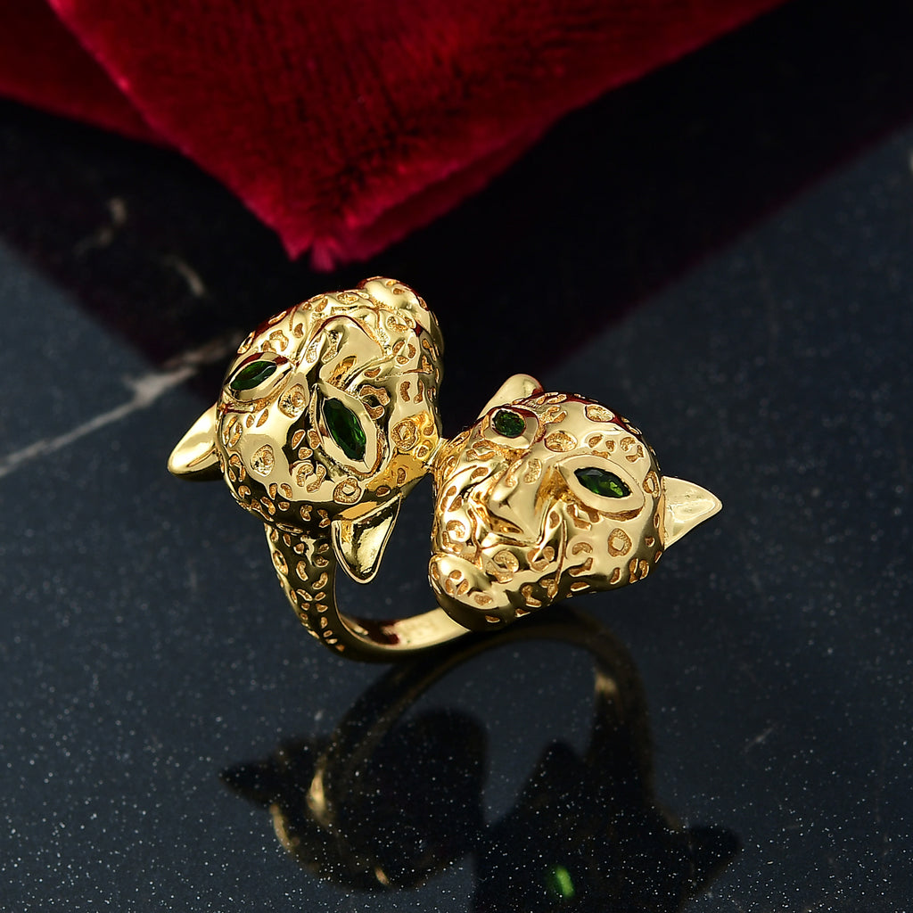 Designer Inspired - Natural Chrome Diopside Panther Ring in Yellow Gold Plated_8235994_1
