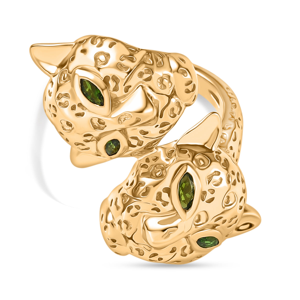 Designer Inspired - Natural Chrome Diopside Panther Ring in Yellow Gold Plated V32513312 0