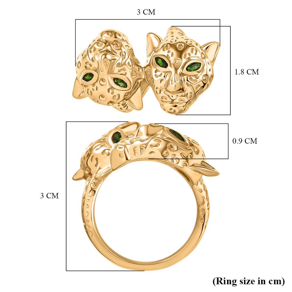 Designer Inspired - Natural Chrome Diopside Panther Ring in Yellow Gold Plated_8235995_5