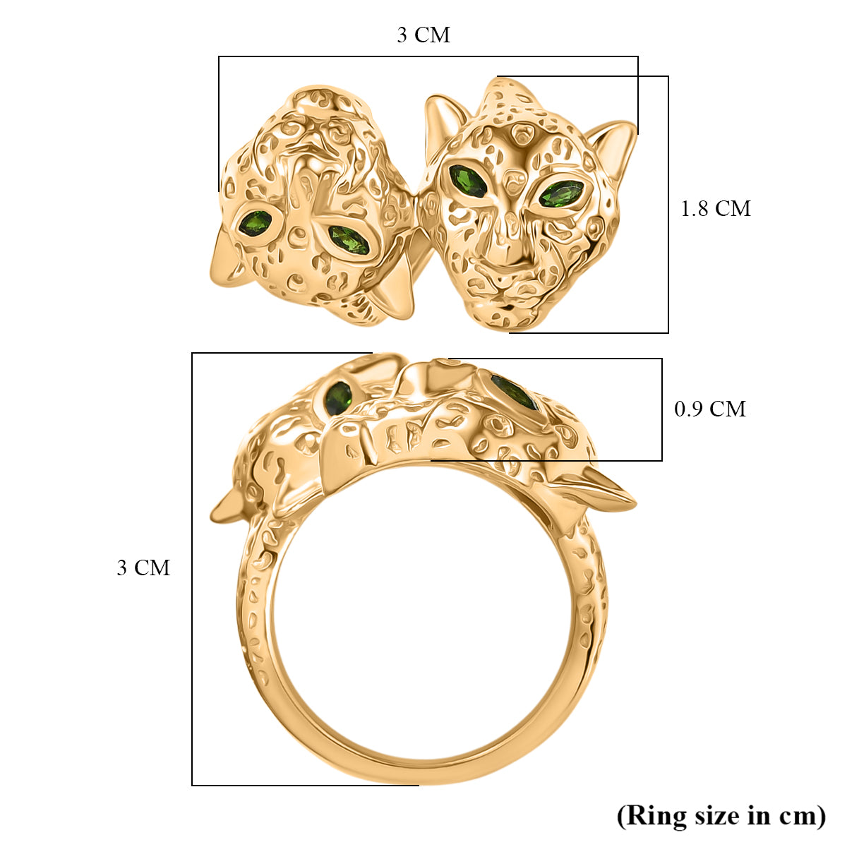 Designer Inspired - Natural Chrome Diopside Panther Ring in Yellow Gold Plated V32513312 6