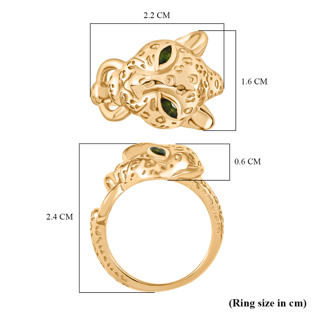 Designer Inspired - Natural Chrome Diopside Panther Ring in Yellow Gold Plated_8236021_5