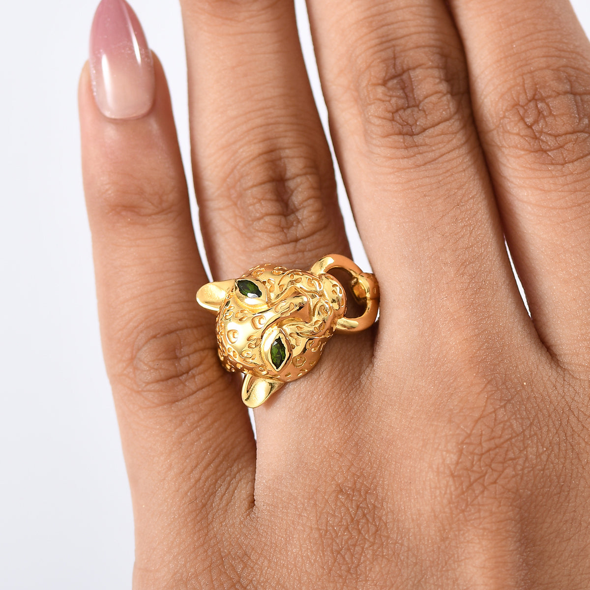 Designer Inspired - Natural Chrome Diopside Panther Ring in Yellow Gold Plated V32513069 3