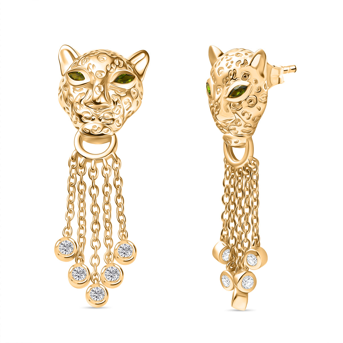 Designer Inspired - EverTrue - Natural Chrome Diopside &amp; White Zircon Panther Earring with Push Backs 1.30 Ct. V32531843 0