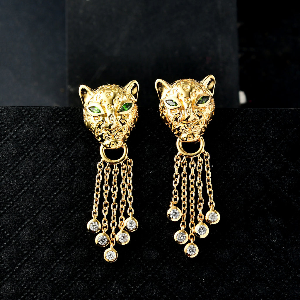 Designer Inspired - EverTrue - Natural Chrome Diopside & White Zircon Panther Earring with Push Backs 1.30 Ct._8236051_1