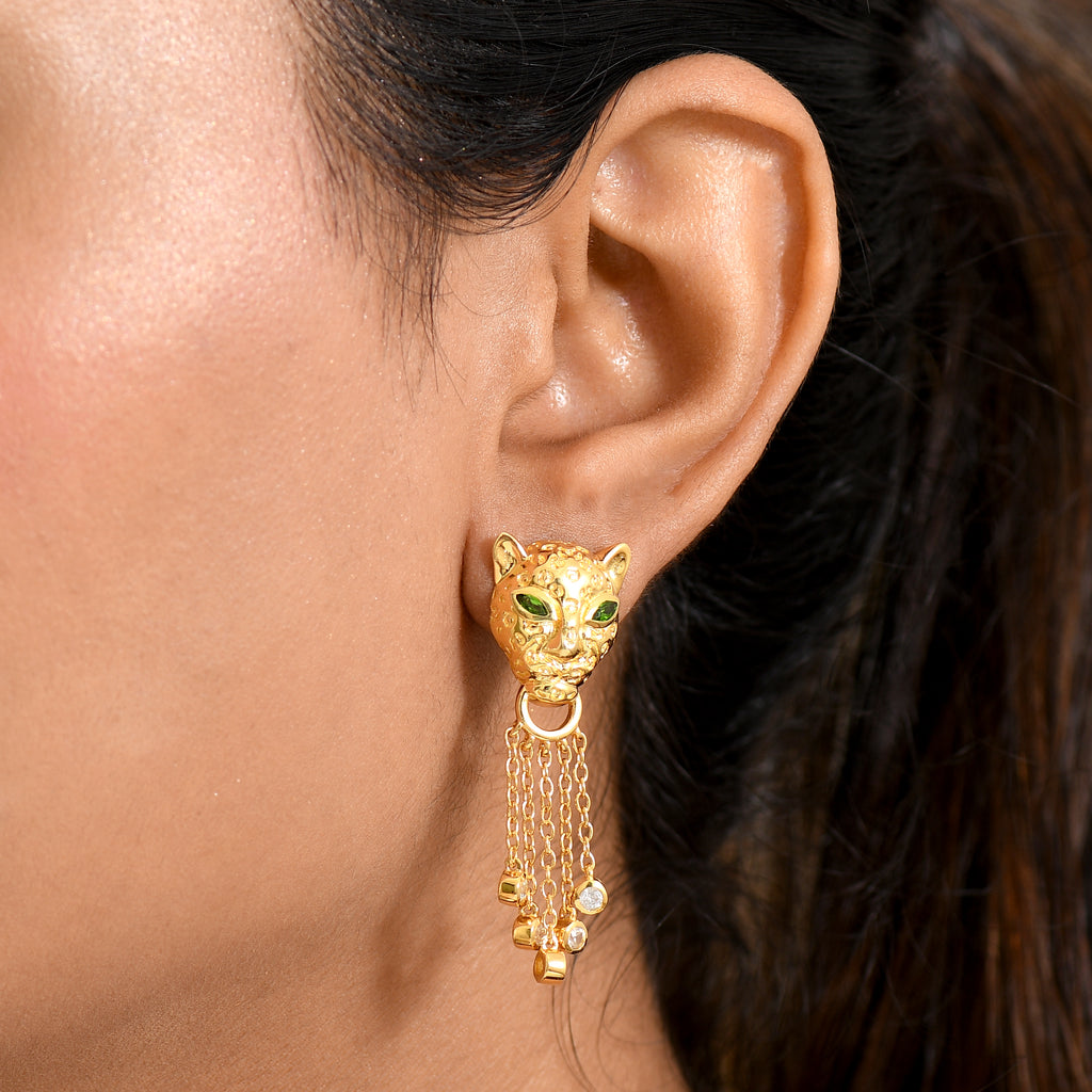 Designer Inspired - EverTrue - Natural Chrome Diopside & White Zircon Panther Earring with Push Backs 1.30 Ct._8236051_2