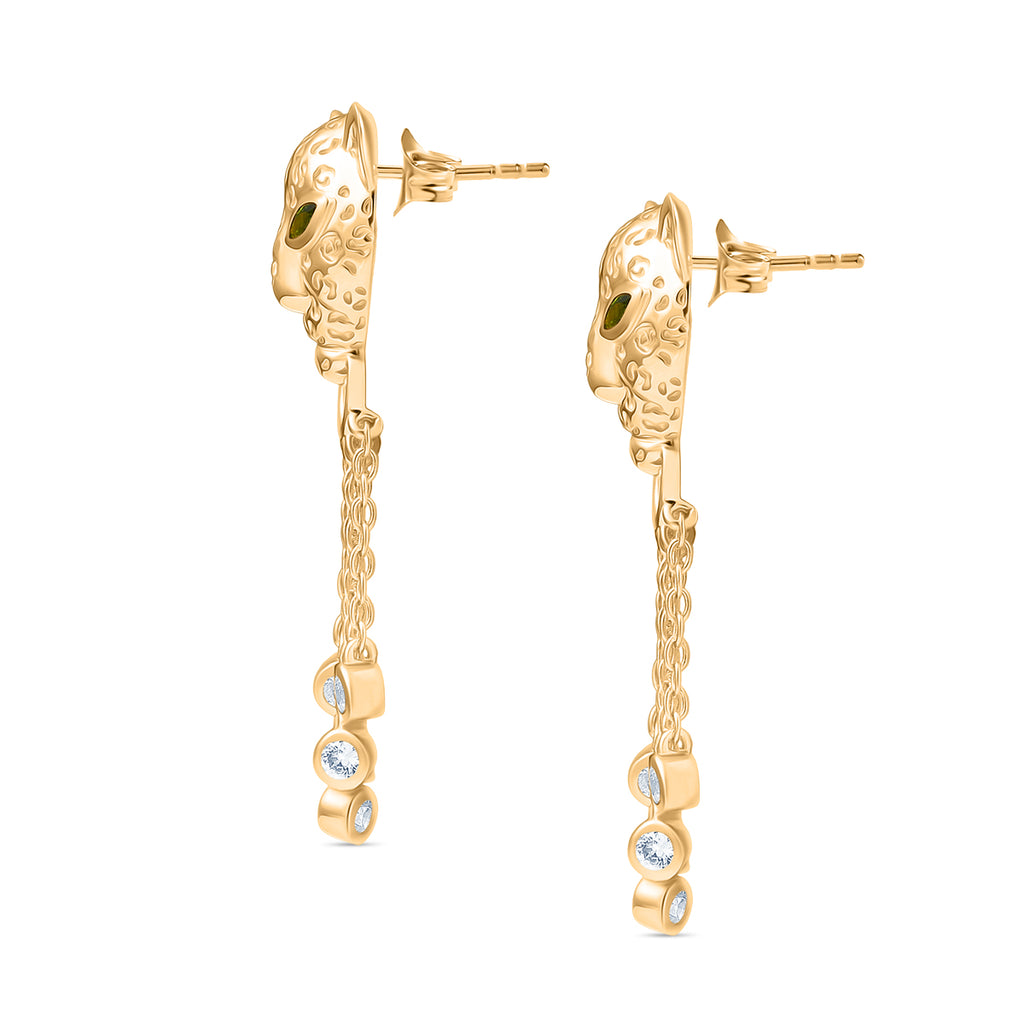 Designer Inspired - EverTrue - Natural Chrome Diopside & White Zircon Panther Earring with Push Backs 1.30 Ct._8236051_3