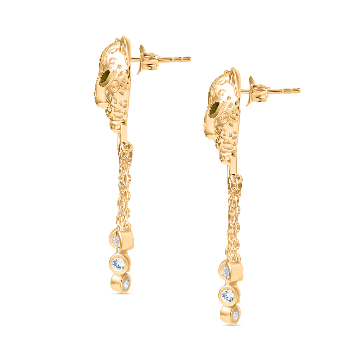 Designer Inspired - EverTrue - Natural Chrome Diopside &amp; White Zircon Panther Earring with Push Backs 1.30 Ct. V32531843 4