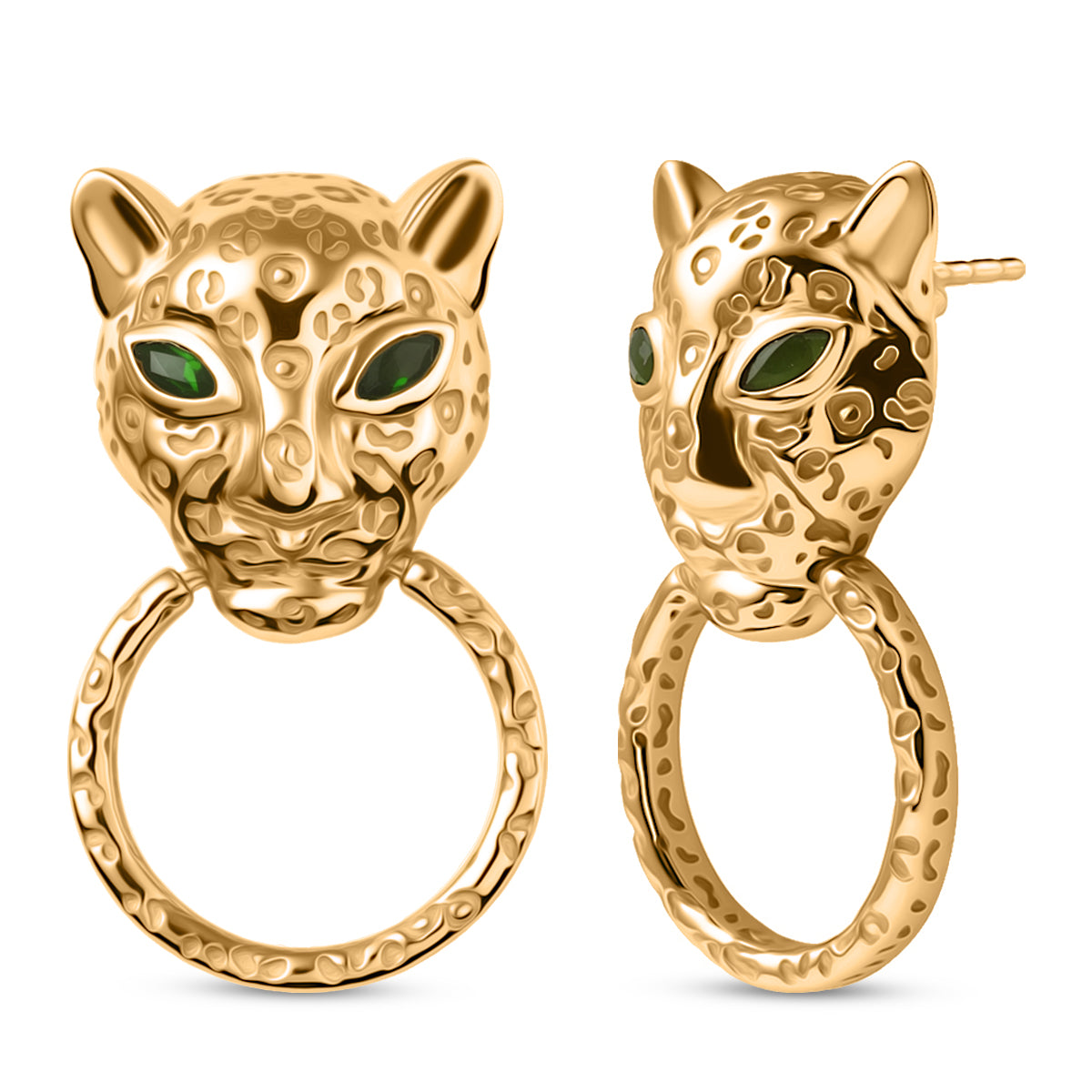 Designer Inspired - Natural Chrome Diopside Panther Earrings with Push Post in Yellow Gold Plated 8236054 0