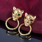 Designer Inspired - Natural Chrome Diopside Panther Earrings with Push Post in Yellow Gold Plated_8236054_1