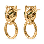 Designer Inspired - Natural Chrome Diopside Panther Earrings with Push Post in Yellow Gold Plated_8236054_3
