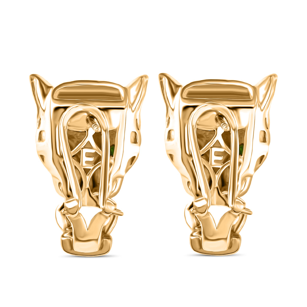 Designer Inspired - EverTrue - Natural Chrome Diopside Panther Earring with Omega Clip Back in Yellow Gold Plated_8236084_4