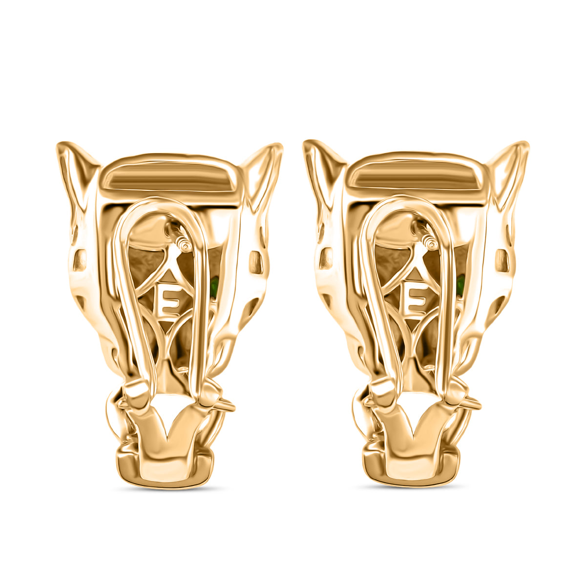 Designer Inspired - EverTrue - Natural Chrome Diopside Panther Earring with Omega Clip Back in Yellow Gold Plated V32526571 5