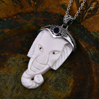 Royal Bali Collection Ox Bone & African Amethyst Pendant Sterling Silver 54.81 Ct