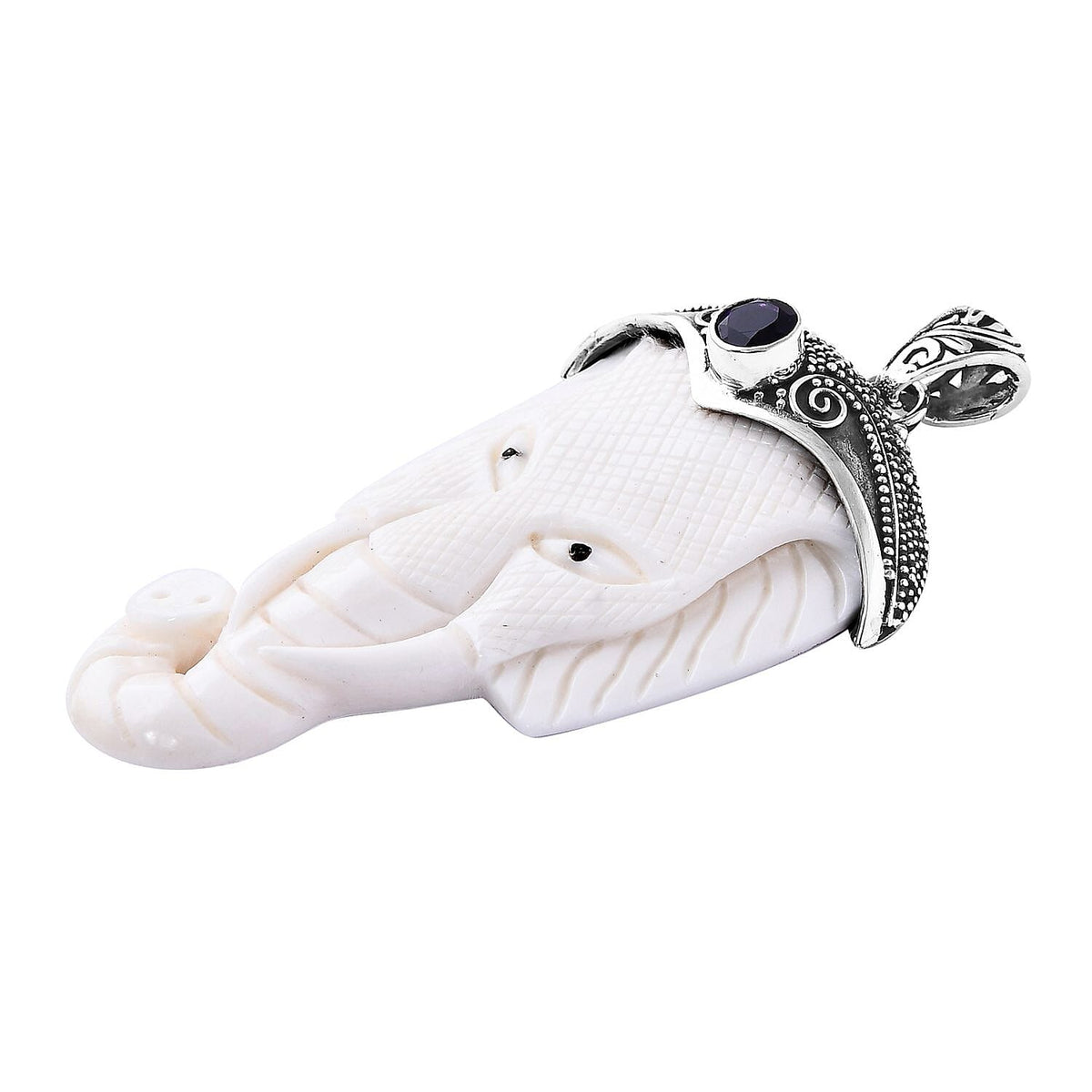 D'joy Royal Bali Collection Ox Bone and African Amethyst Elephant Pendant in Sterling Silver 54.81 Ct. 8237027 4
