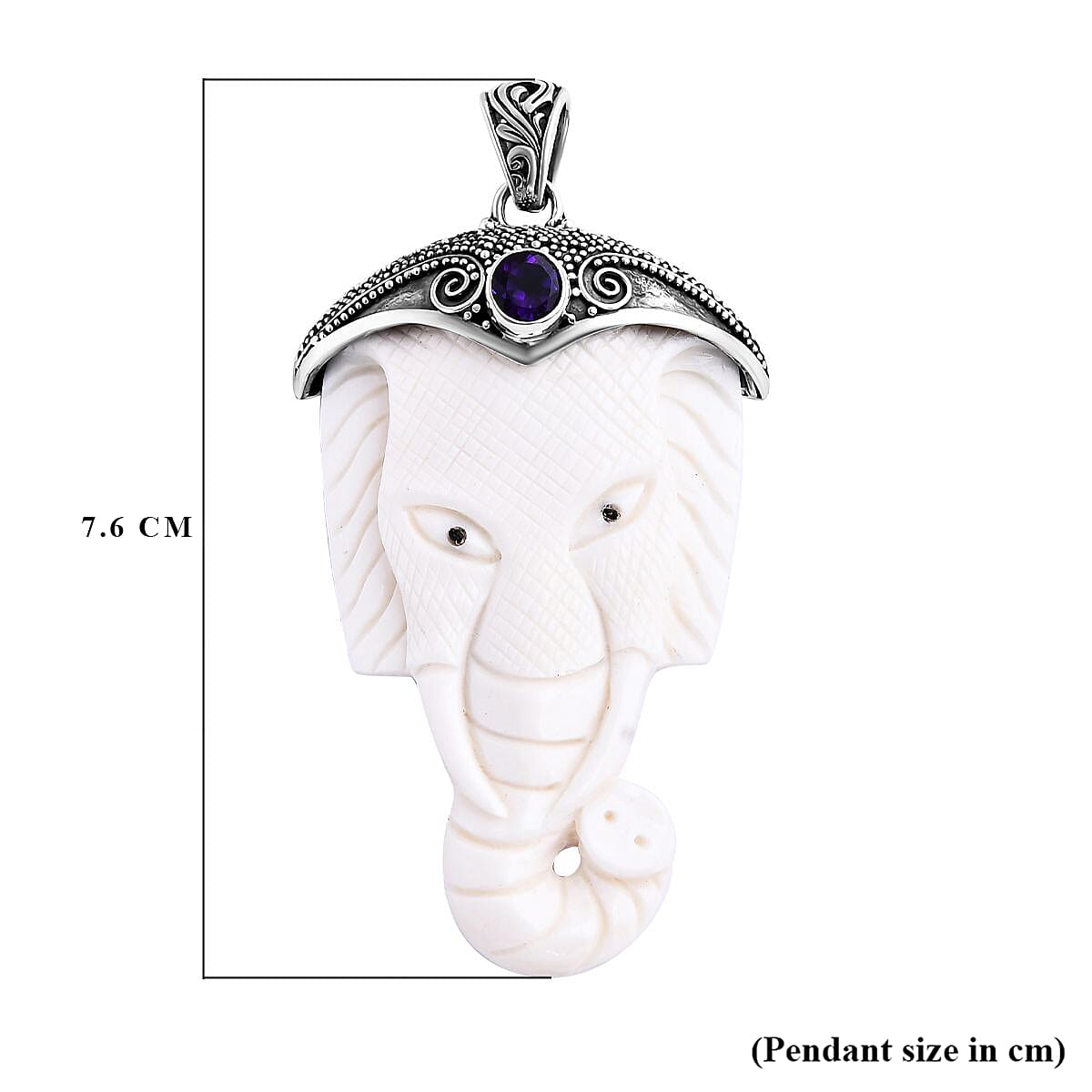 D'joy Royal Bali Collection Ox Bone and African Amethyst Elephant Pendant in Sterling Silver 54.81 Ct. 8237027 6