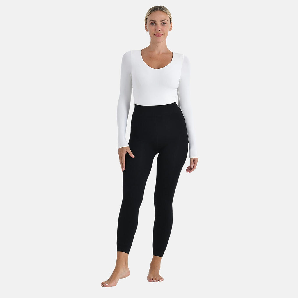 Tamsy Close Out High Waist Faux Fur Fleece Lined Plush Thermal Leggings (Size XL) - Black_8237149